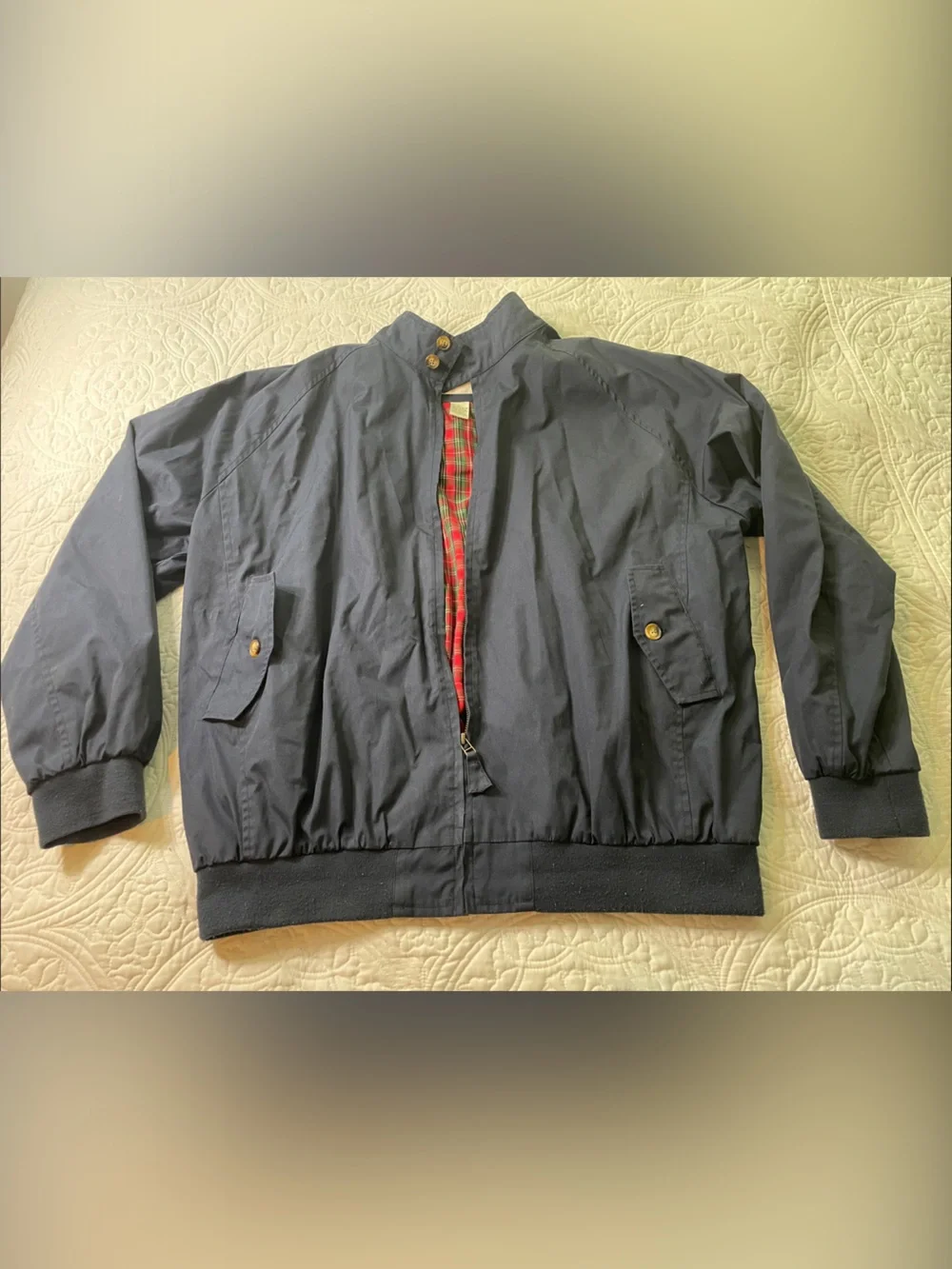 Orvis Navy Bomber Jacket with Red Plaid Lining